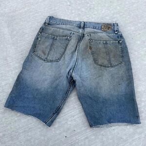 Volcom Jean Shorts Mens 33 Blue Y2K Grunge Denim Cut Off Distressed Thrashed